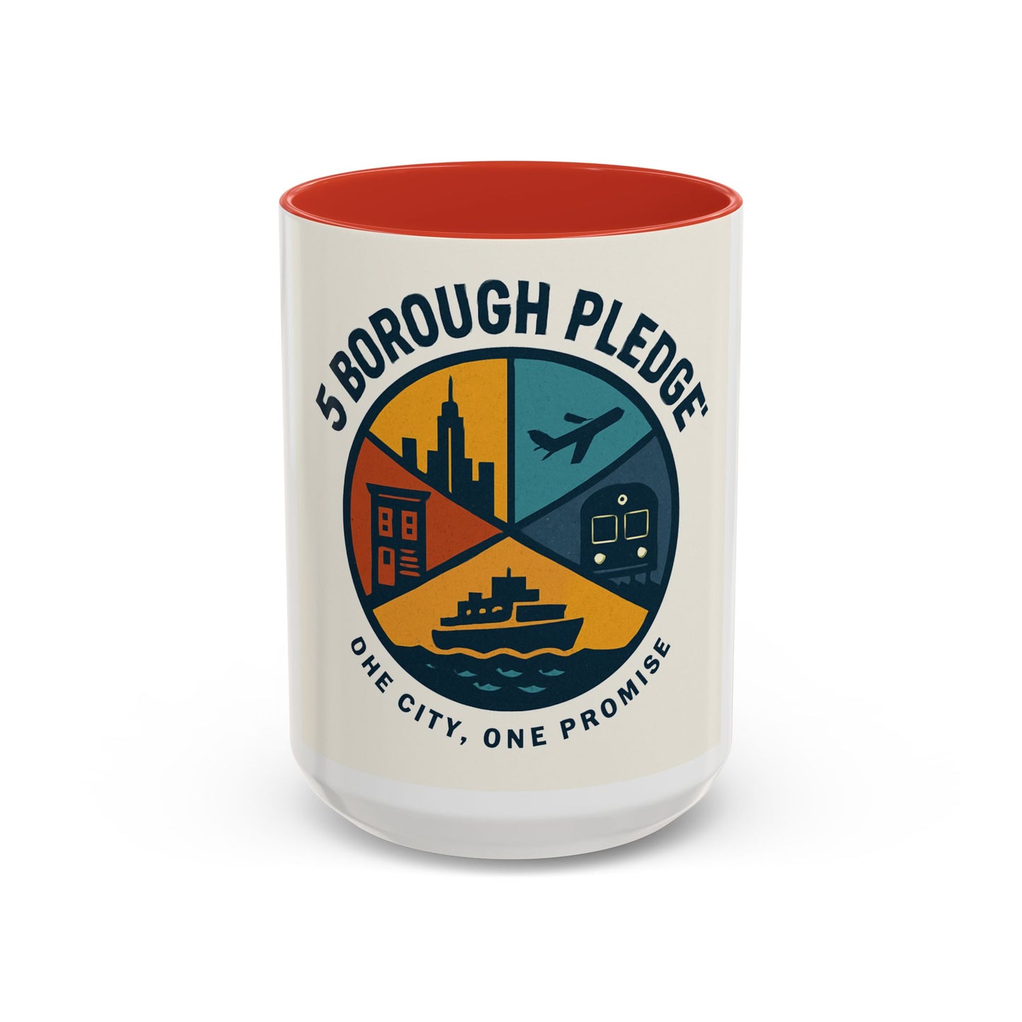 City Pride Accent Coffee Mug - 5 Borough Pledge Design, Unique Gift for NYC Lovers, Travel Souvenir, Office Decor, Coffee Lovers