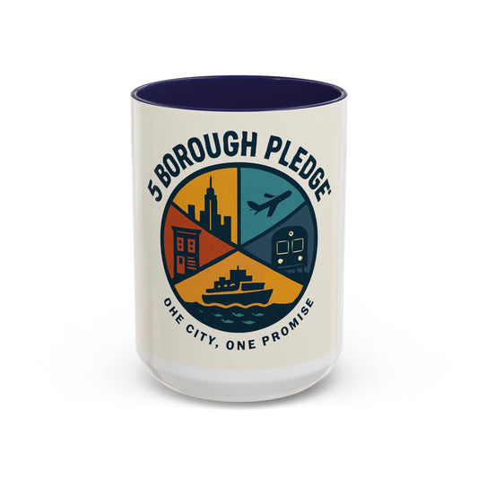 City Pride Accent Coffee Mug - 5 Borough Pledge Design, Unique Gift for NYC Lovers, Travel Souvenir, Office Decor, Coffee Lovers