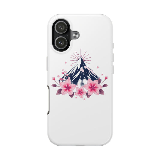 Stylish Tough Phone Case with Mountain and Floral Design, Durable Protection, Gift for Nature Lovers, Birthday, Everyday Use, Floral Art