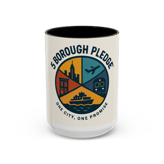 City Pride Accent Coffee Mug - 5 Borough Pledge Design, Unique Gift for NYC Lovers, Travel Souvenir, Office Decor, Coffee Lovers